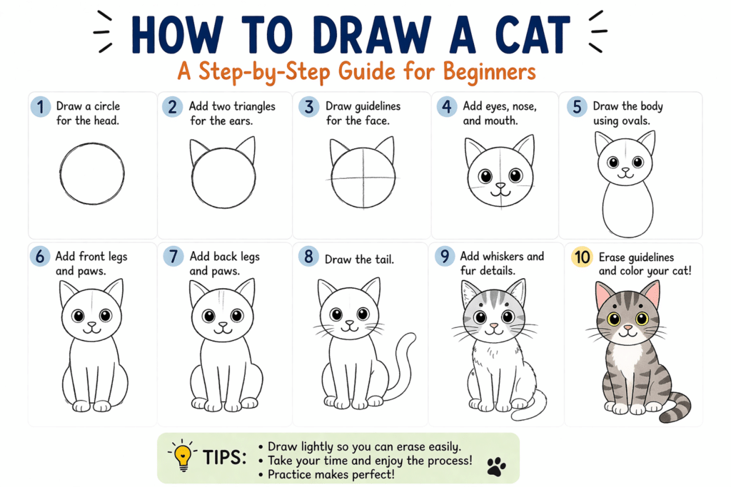 How to Draw a Cat: A Step-by-Step Guide for Beginners How to Draw a Cat: A Step-by-Step Guide for Beginners